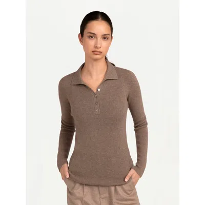 Gobi Mongolian Cashmere Organic Color Lightweight Polo In Taupe