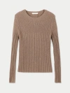 Gobi Mongolian Cashmere Organic Color Rib-knit Cashmere Crew Neck Sweater In Taupe