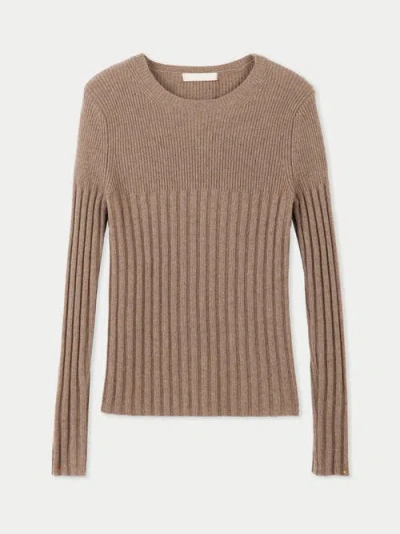 Gobi Mongolian Cashmere Organic Color Rib-knit Cashmere Crew Neck Sweater In Taupe