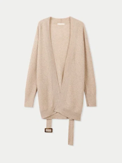 Gobi Mongolian Cashmere Organic Color Self-belt Cashmere Cardigan In Warm Grey