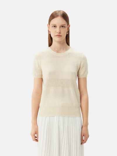 Gobi Mongolian Cashmere Organic Color Short-sleeved Cashmere Crewneck Top In Off White
