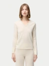 Gobi Mongolian Cashmere Organic Colour Fringed V-neck Cashmere Sweater In White