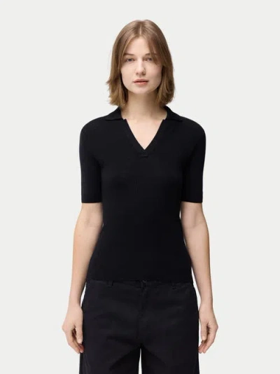 Gobi Mongolian Cashmere Polo Shirt In Black