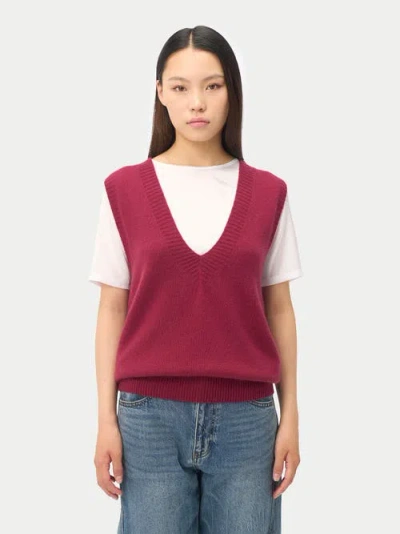 Gobi Mongolian Cashmere Relaxed V-neck Cashmere Vest In Pink