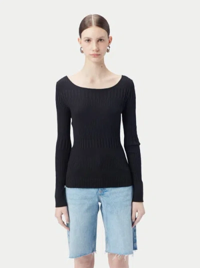 Gobi Mongolian Cashmere Ribbed Cotton Silk Cashmere Blend Sweater In Black