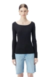 Gobi Mongolian Cashmere Ribbed Cotton Silk Cashmere Blend Sweater In Black