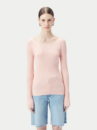 Gobi Mongolian Cashmere Ribbed Cotton Silk Cashmere Blend Sweater In Primrose Pink