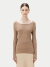 Gobi Mongolian Cashmere Ribbed Cotton Silk Cashmere Blend Sweater In Timber Wolf