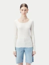 Gobi Mongolian Cashmere Ribbed Cotton Silk Cashmere Blend Sweater In Whisper White