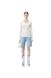 Gobi Mongolian Cashmere Ribbed Cotton Silk Cashmere Blend Sweater In White