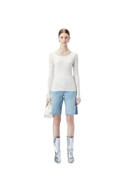 Gobi Mongolian Cashmere Ribbed Cotton Silk Cashmere Blend Sweater In White