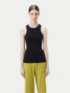 Gobi Mongolian Cashmere Ribbed Cotton Silk Cashmere Blend Tank Top In Black