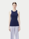 Gobi Mongolian Cashmere Ribbed Cotton Silk Cashmere Blend Tank Top In Navy