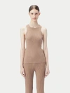 Gobi Mongolian Cashmere Ribbed Cotton Silk Cashmere Blend Tank Top In Timber Wolf