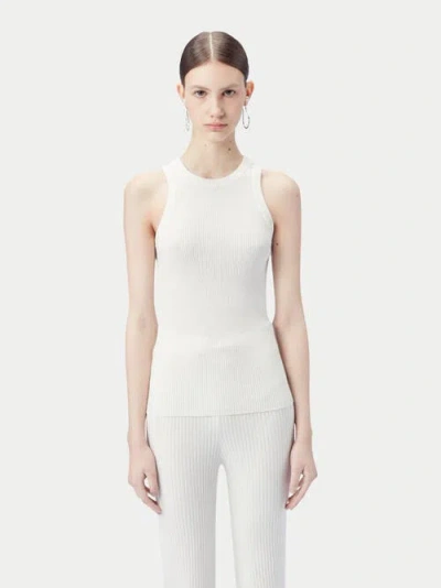 Gobi Mongolian Cashmere Ribbed Cotton Silk Cashmere Blend Tank Top In Whisper White