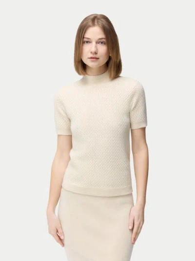 Gobi Mongolian Cashmere Short-sleeve Textured Cashmere Top In Off White