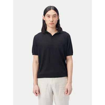 Gobi Mongolian Cashmere Silk Cashmere Polo Shirt In Black