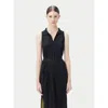 Gobi Mongolian Cashmere Sleeveless Silk Cashmere Polo Dress In Black