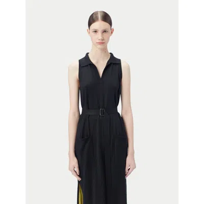 Gobi Mongolian Cashmere Sleeveless Silk Cashmere Polo Dress In Black
