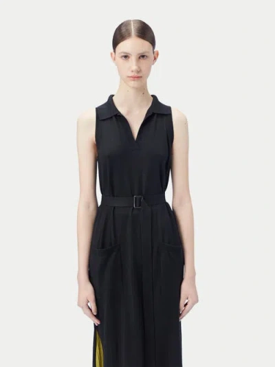 Gobi Mongolian Cashmere Sleeveless Silk Cashmere Polo Dress In Black