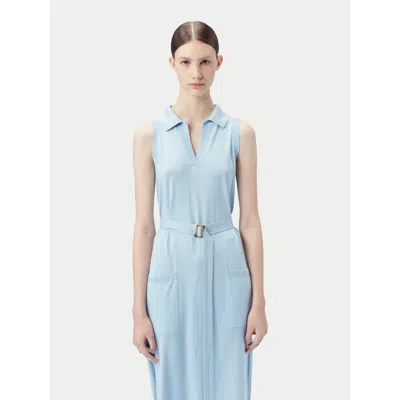 Gobi Mongolian Cashmere Sleeveless Silk Cashmere Polo Dress In Blue