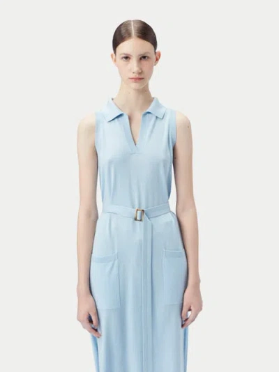 Gobi Mongolian Cashmere Sleeveless Silk Cashmere Polo Dress In Powder Blue