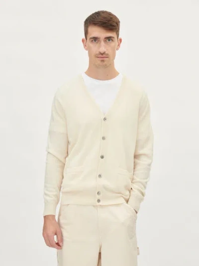 Gobi Mongolian Cashmere V Neck Button Cardigan In Marshmallow