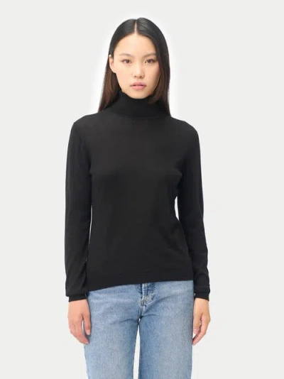 Gobi Mongolian Cashmere Wardrobe Essential Cashmere-silk T-neck Sweater In Black