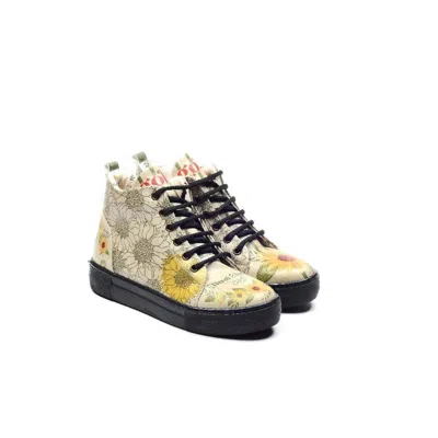 Goby Shoes Women's Sunflower Print Lace-up Ankle Boots In Green, Yellow In Multi