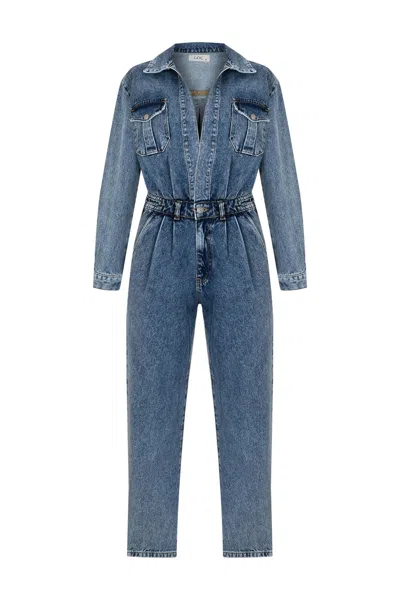 Goc Denim Women's Blue Denim Jumpsuit With Belted Waist