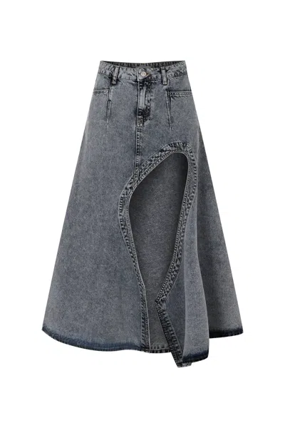 Goc Denim Women's Blue Denim Maxi Skirt With High Slit In Black