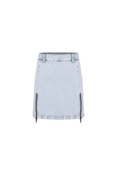 Goc Denim Women's Denim Mini Skirt With Zipper Detail - Light Blue