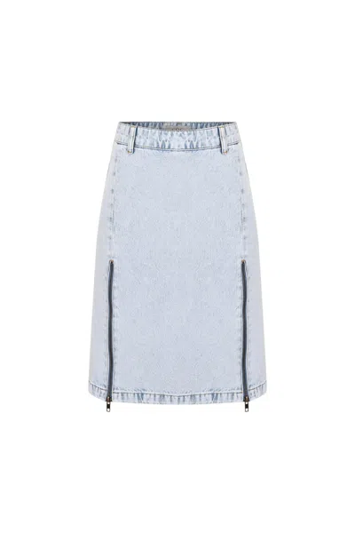 Goc Denim Women's Denim Pencil Skirt With Front Slit - Light Blue