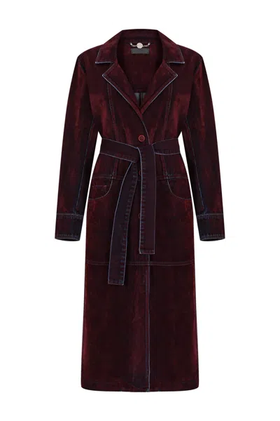 Goc Denim Women's Flocked Denim Trench Coat - Red In Burgundy
