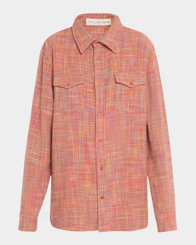 God & Apos;s True Cashmere Flower Space Dye Tartan Cashmere Shirt Jacket In Red