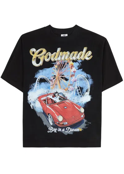 God Made Boy In A Dream Printed Cotton T-shirt In Black