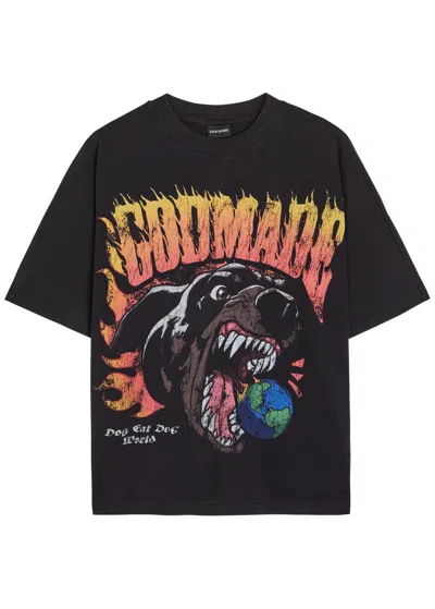 God Made Dog World Printed Cotton T-shirt In Black
