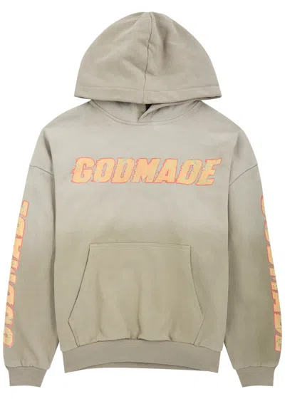God Made Fire Logo-print Hooded Cotton Sweatshirt In Grey