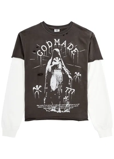 God Made Heavenly Trials Layered Printed Cotton Top In Black And White