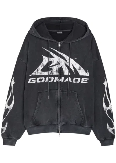 God Made Logo-print Hooded Cotton Sweatshirt In Black