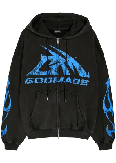 God Made Logo-print Hooded Cotton Sweatshirt In Black