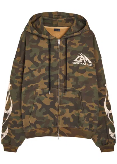 God Made Military Camouflage Hooded Cotton Sweatshirt In Multi