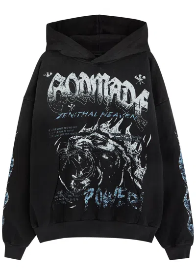 God Made Power Printed Hooded Cotton Sweatshirt In Black