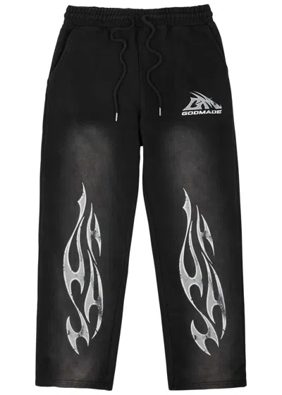 God Made Printed Cotton Sweatpants In Black