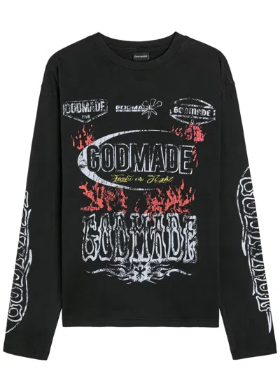 God Made Resilience Printed Cotton T-shirt In Black