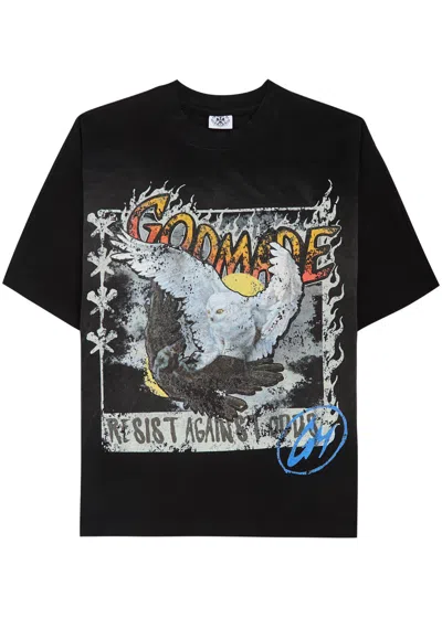 God Made Resist Against Odds Printed Cotton T-shirt In Black