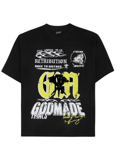 God Made Retribution Printed Cotton T-shirt In Black