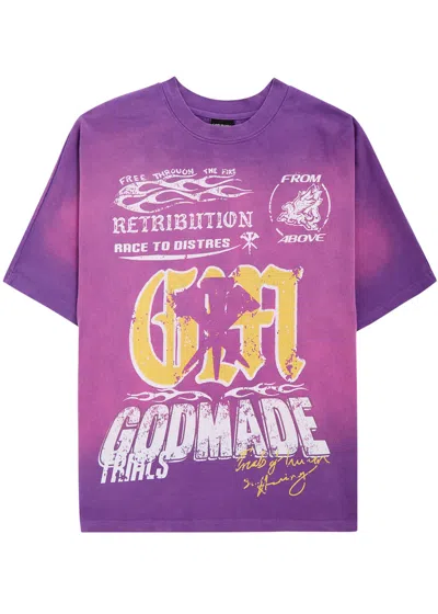 God Made Retribution Printed Cotton T-shirt In Purple