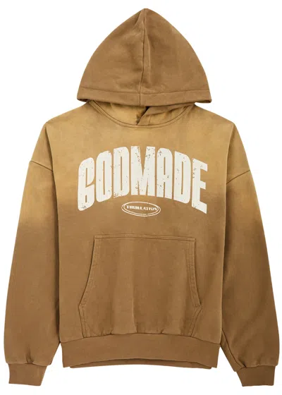 God Made Tribulation Logo-print Hooded Cotton Sweatshirt In Brown