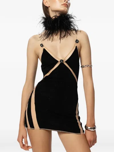 God Save Queens Angelina Crystal-embellished Mesh-panelled Mini Dress In Black